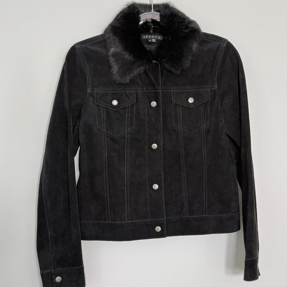 Theory Suede Jacket with Fur collar